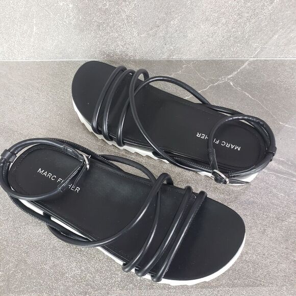 Marc Fisher Sandals Womens 7.5 Black Joylyn Strappy Sport Flat Shoes - Picture 2 of 10
